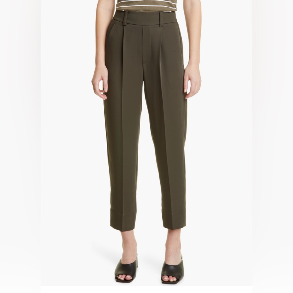 Vince Olive Cropped Pleated Trousers